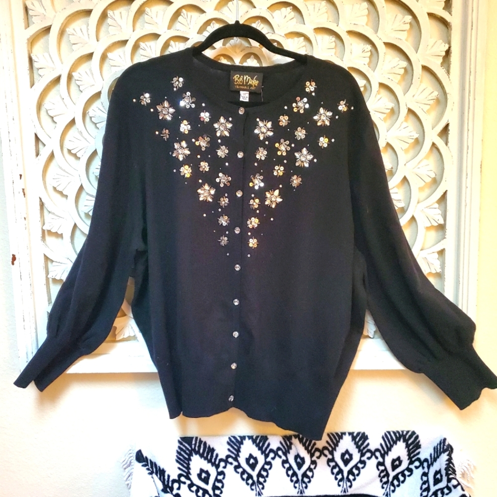 NWT Bob Mackie Winter Adorned Sweater with Sequins and Beads 2X
